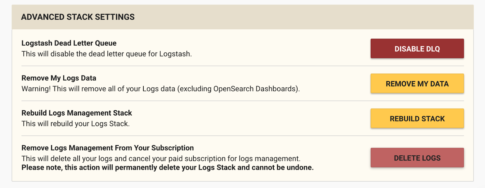 Advanced Stack Settings