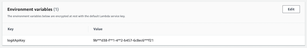 Add your Logit API key to Environment variables page in AWS