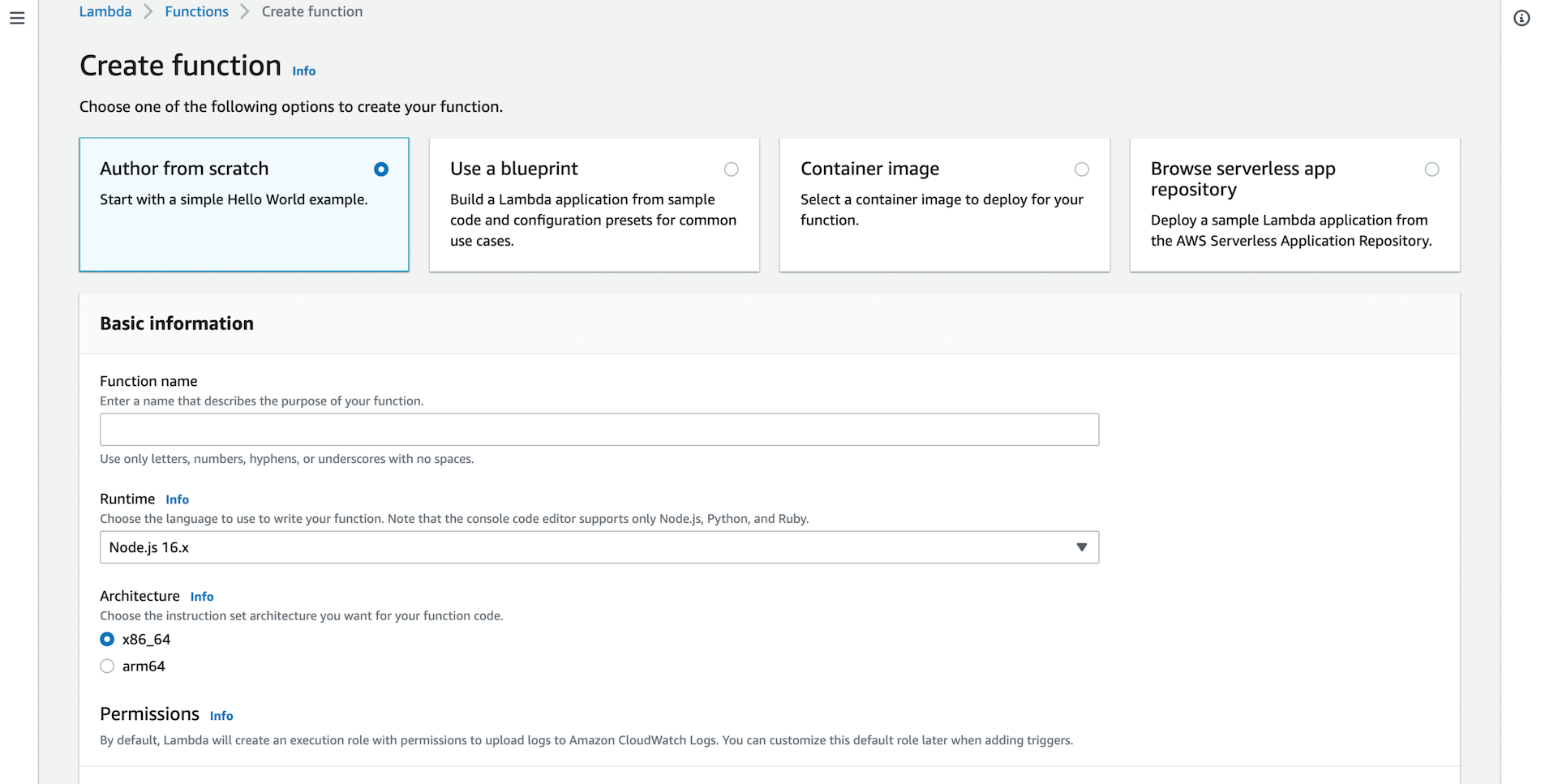 Create function by selecting Author from scratch