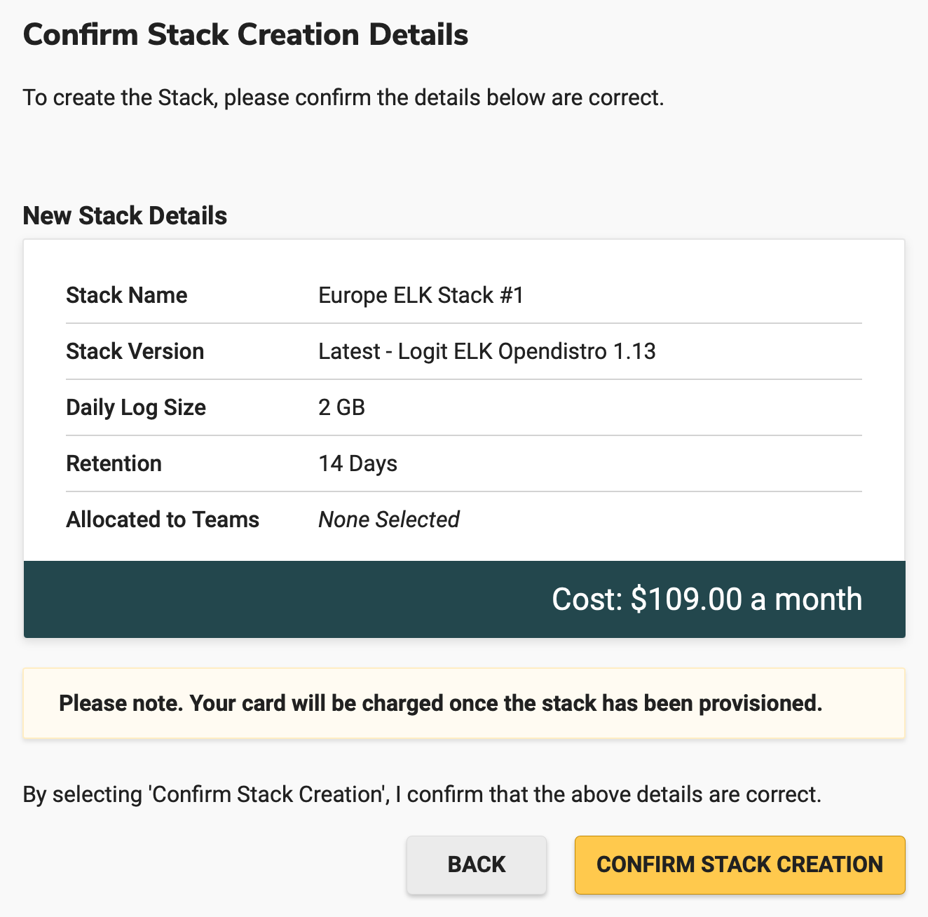 Confirm Stack Details