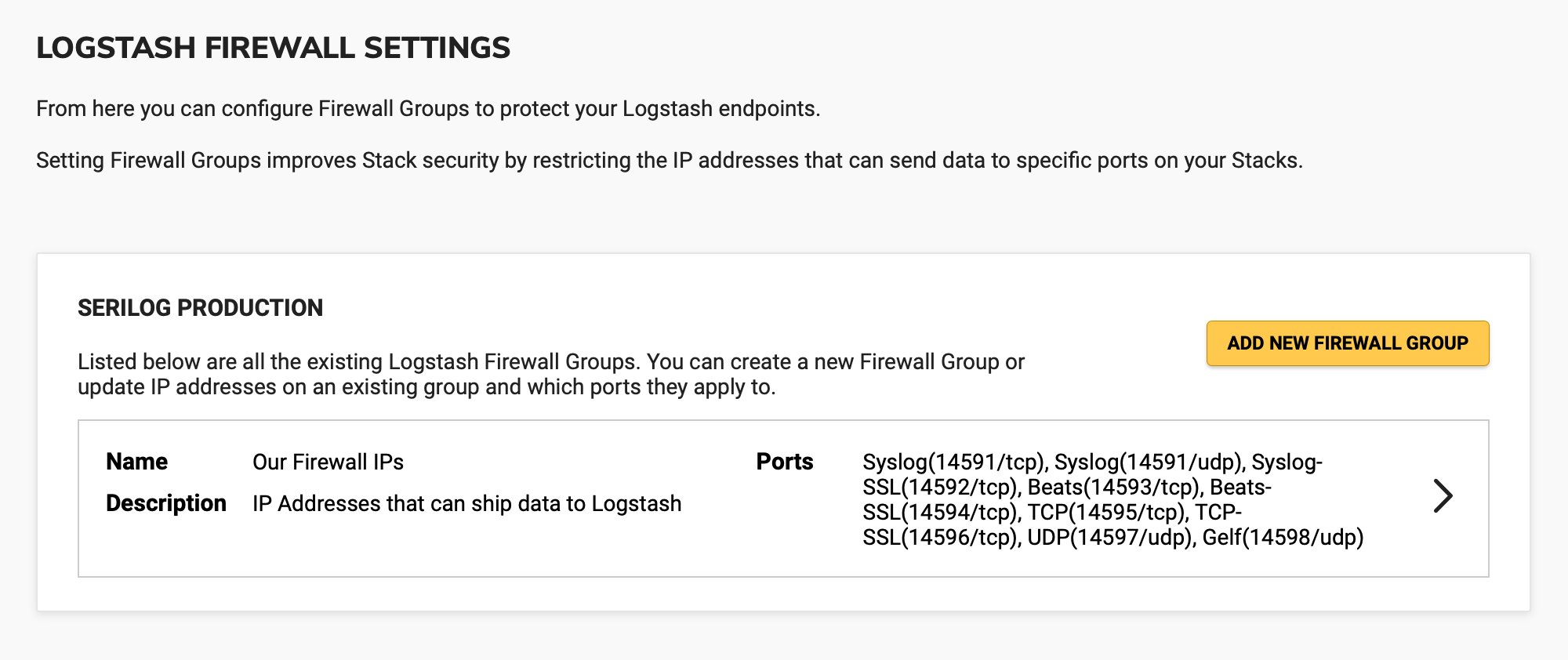 Logstash Firewall Settings