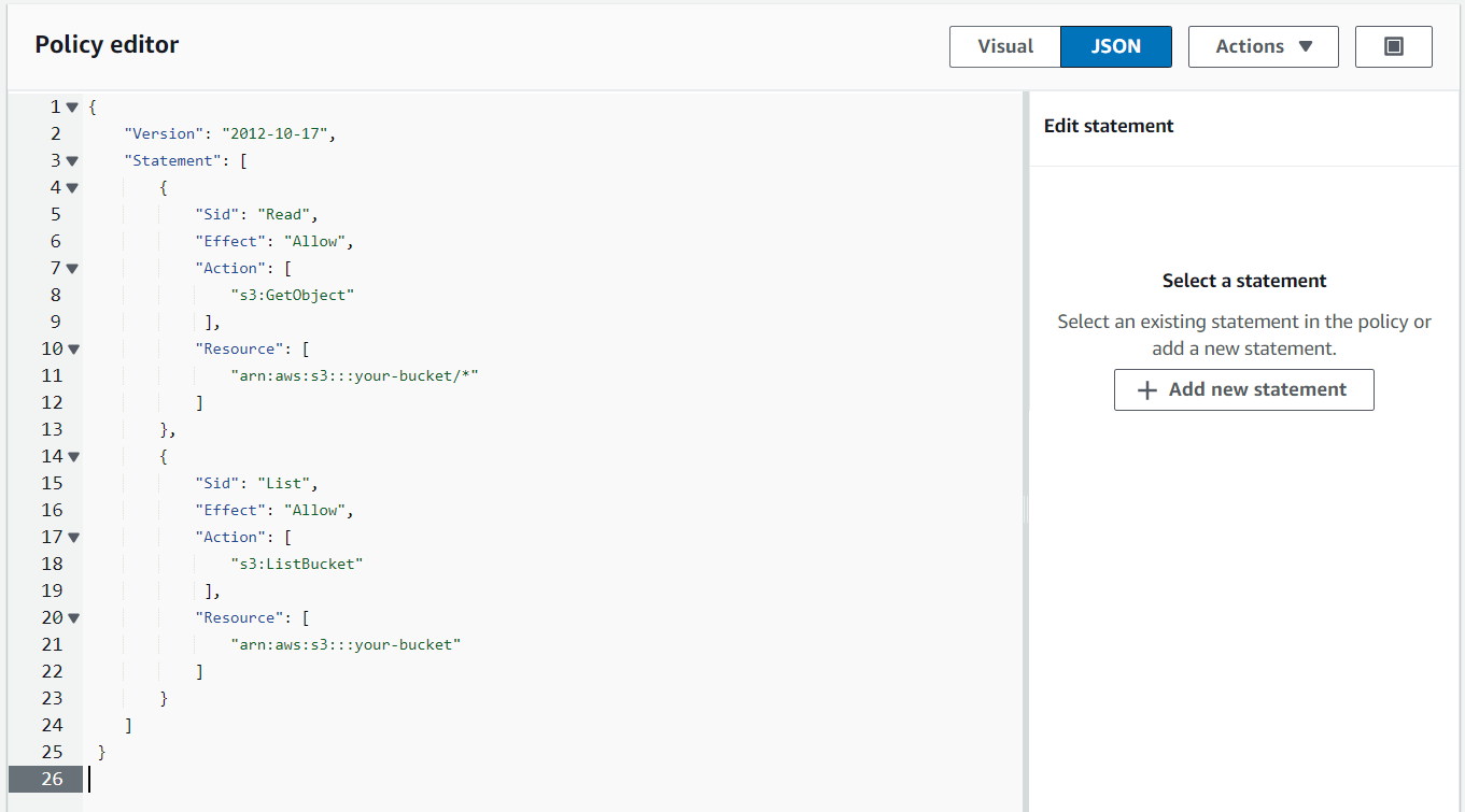 Create policy editor in JSON